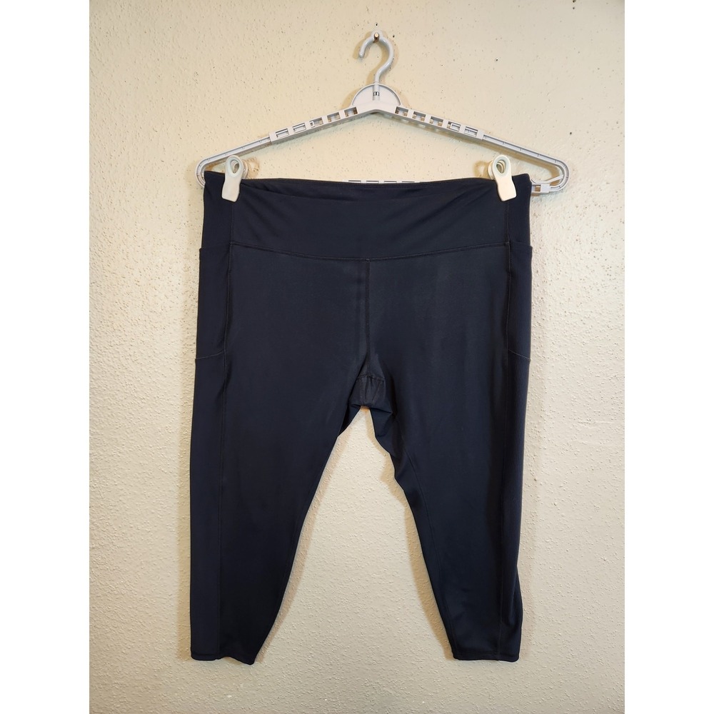 Freely Womens 3X Black Athletic Leggings Ribbed Side Pocket Cropped Pants